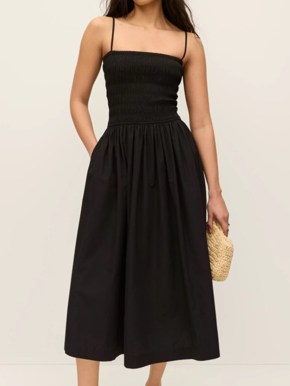 NWT Madewell Dress Size Petite Medium Poplin Smocked Maxi Black NV960